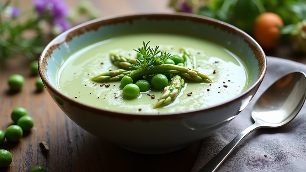 creamy asparagus pea soup