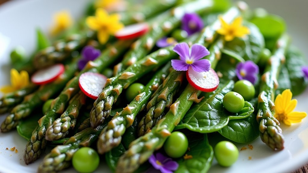 fresh asparagus and peas