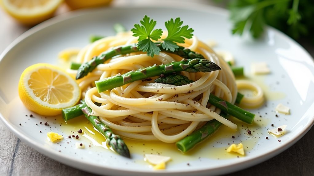 lemon infused asparagus pasta dish